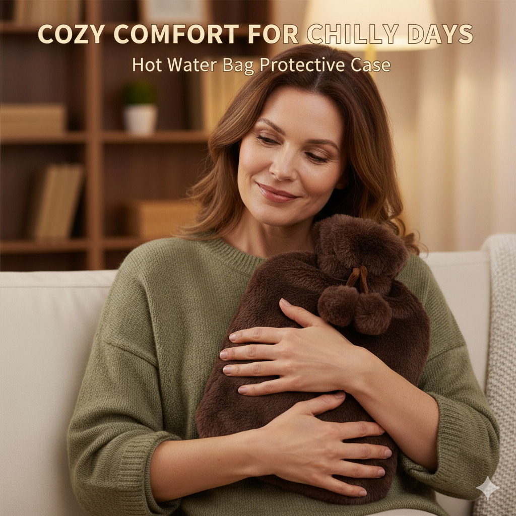 Plush Hot Water Bottle Cover – Removable Faux Fur Hand Warmer, Cozy Winter Comfort & Pain Relief