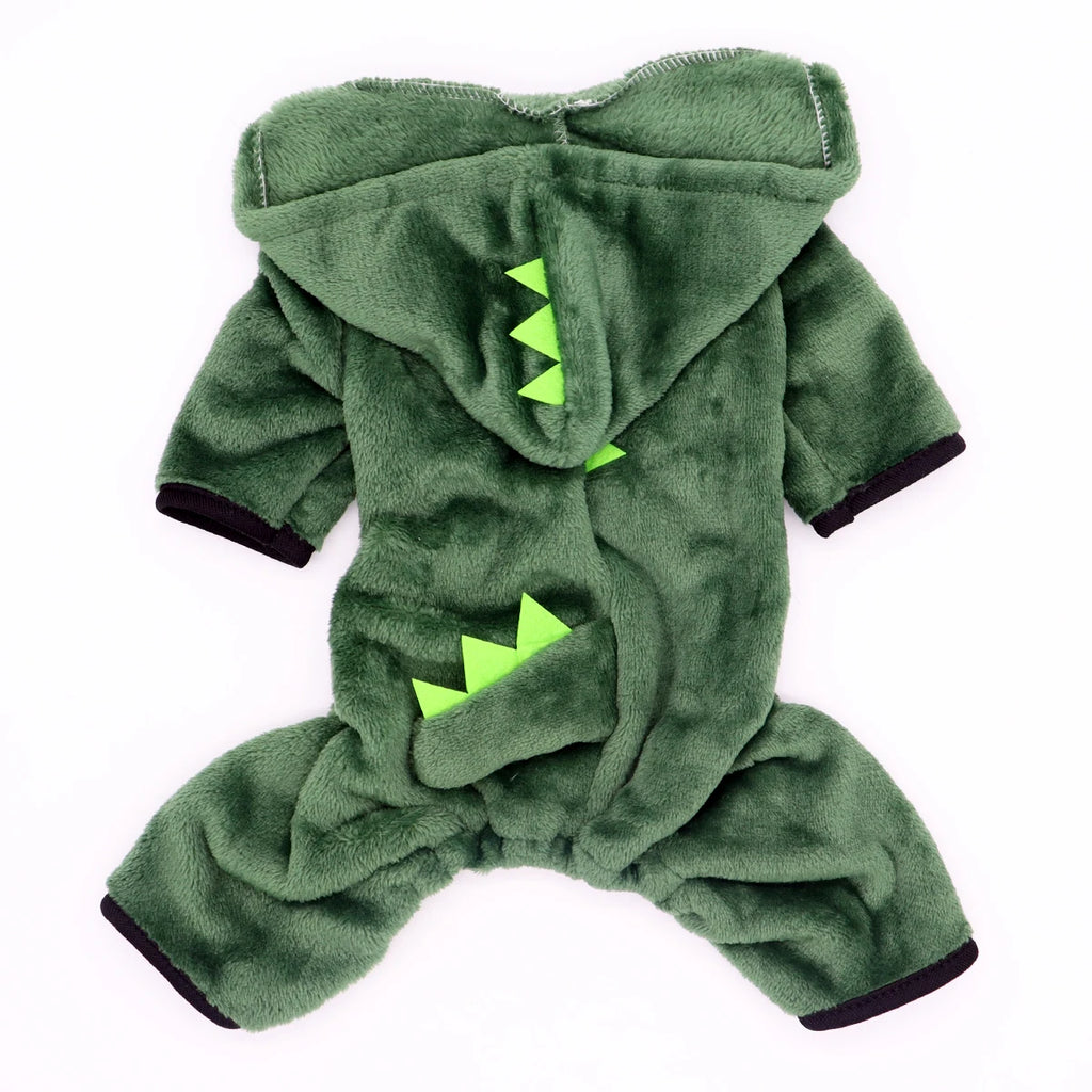 Funny Dinosaur Pet Costume – Halloween Fleece Hoodie for Small Dogs & Cats, Warm Winter Cosplay Sweater