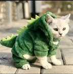 Funny Dinosaur Pet Costume – Halloween Fleece Hoodie for Small Dogs & Cats, Warm Winter Cosplay Sweater