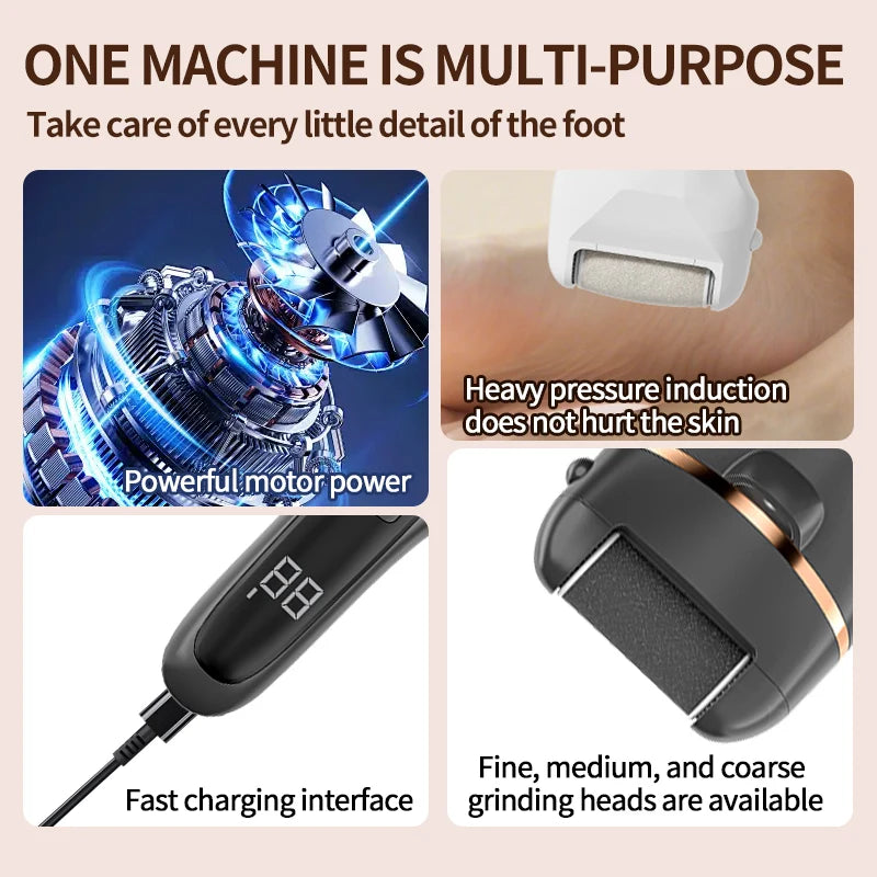 Rechargeable Electric Callus Remover – Professional Pedicure Foot File with 3 Grinding Heads