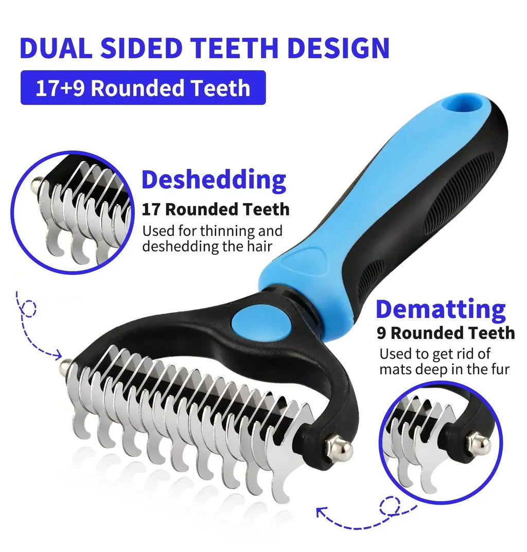Double-Sided Pet De-shedding Brush – Stainless Steel Grooming Comb for Dogs & Cats | Reduces Shedding & Mats