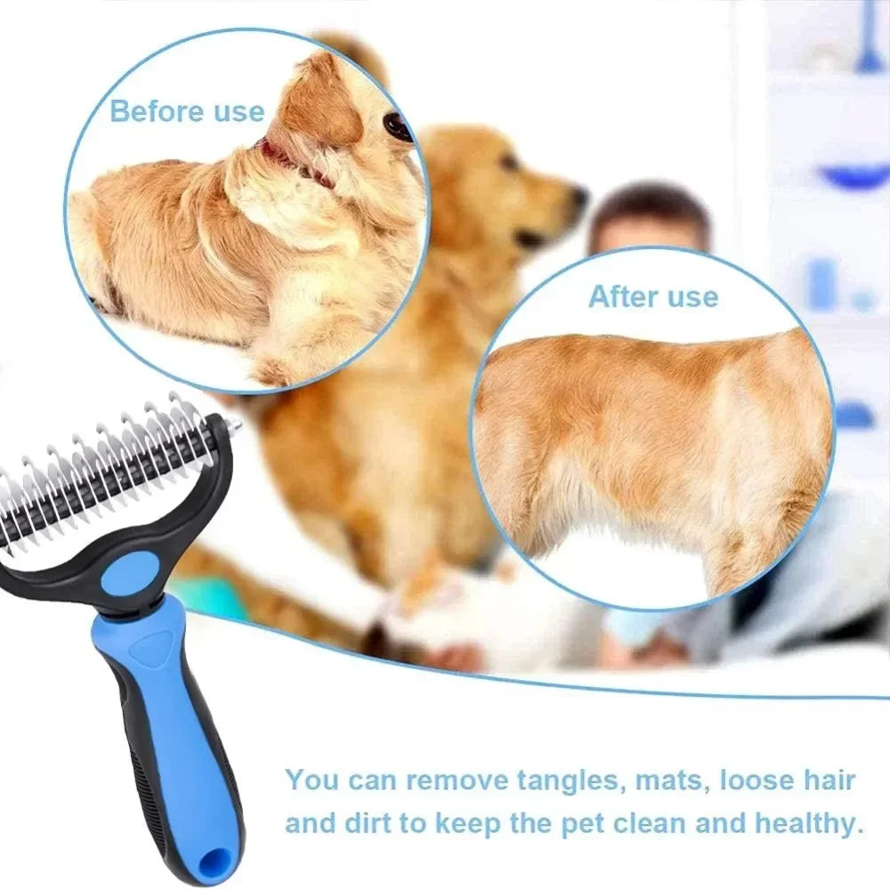 Double-Sided Pet De-shedding Brush – Stainless Steel Grooming Comb for Dogs & Cats | Reduces Shedding & Mats